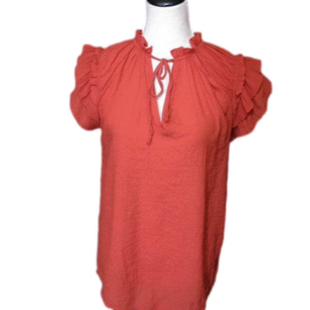 ORANGE Ruffle Sleeve Tie Front Blouse Size Medium
